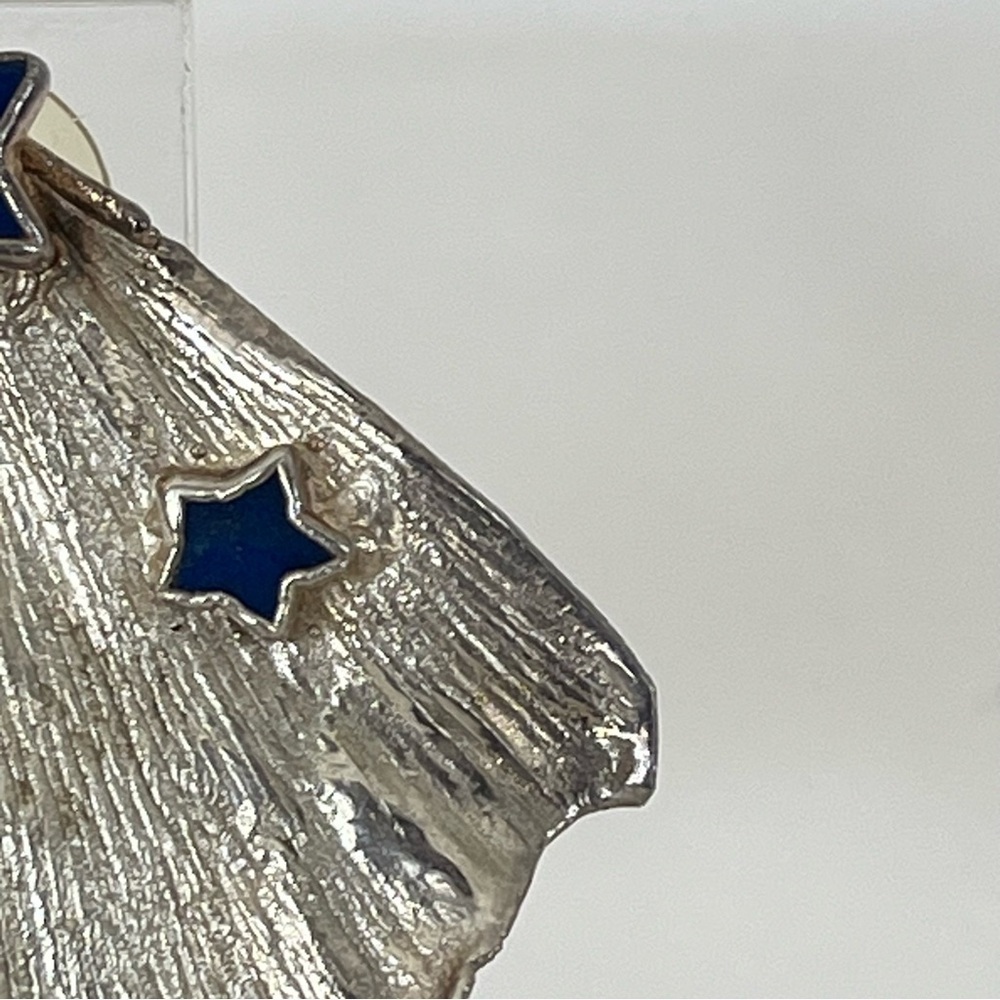 Vintage 80s Silver Blue Lapis Star Earrings - Picture 6 of 8